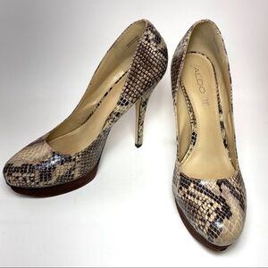 Aldo 9.5 Snakeskin Leather Platform Stilet…